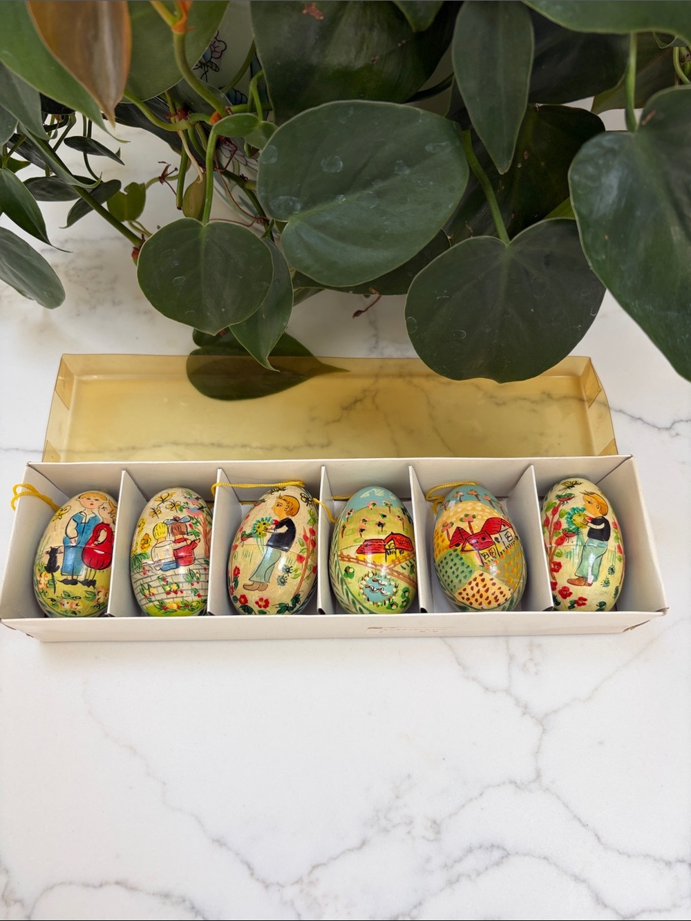 Hand-Painted Decorative Egg Ornaments - Set of 6, Pastel Yellow & Multicolor